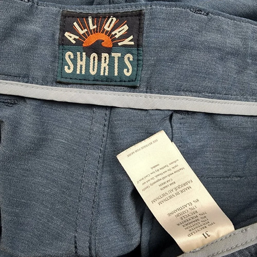 Faherty All Day Shorts Drawstring Men 31 Blue Stretch 11” Performance Hybrid USA